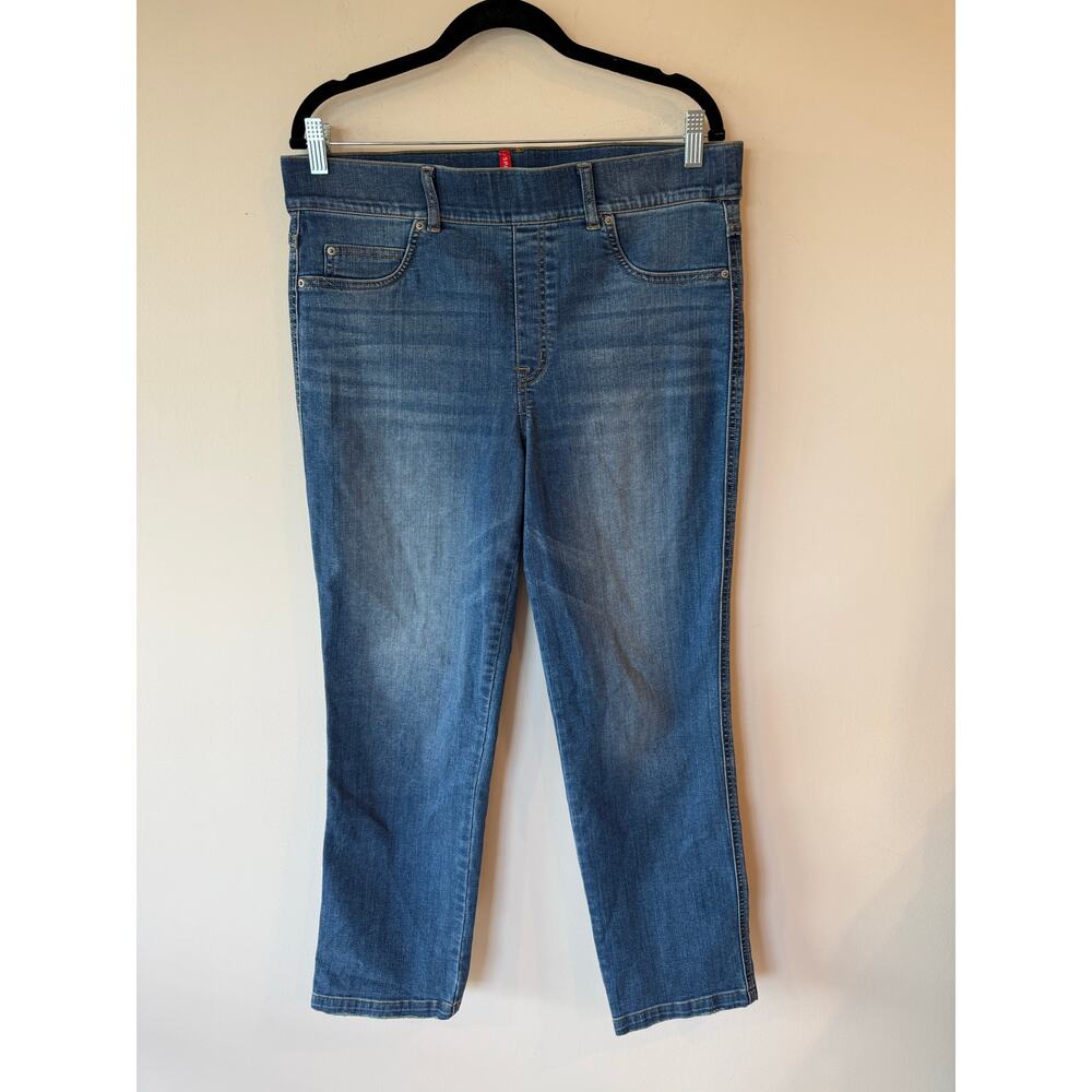 Spanx Jeans Women Blue Straight Leg Pull On Stretch Denim Comfort Jeans Size XL
